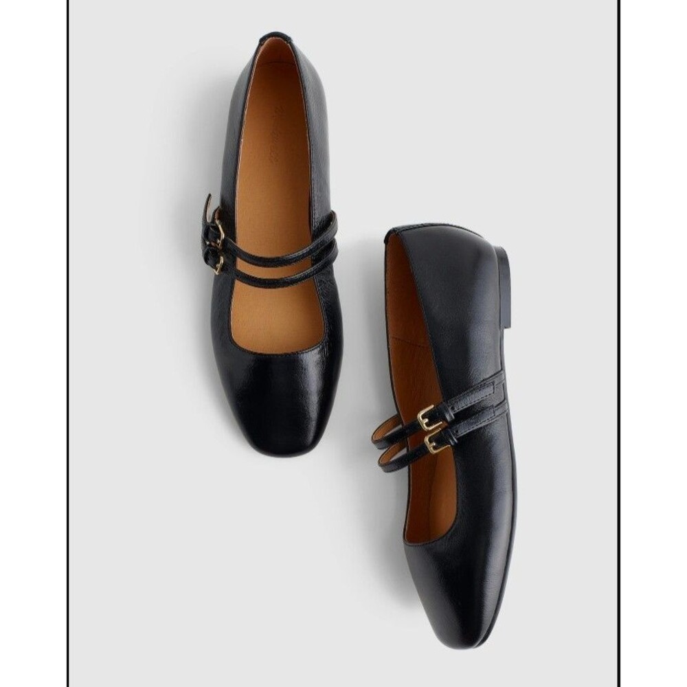 NEW Madewell Greta Double Strap Ballet Flats Black 100% Leather Women's Size 9.5